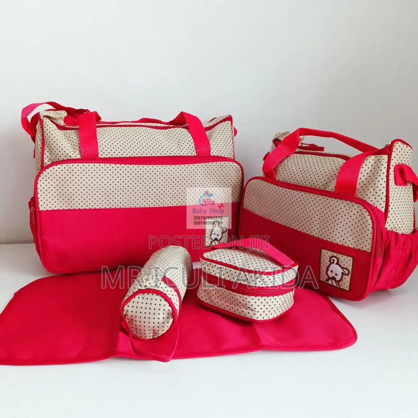 Bear Print Cute 5 in 1 Diaper Bag Set With Changing Mat
