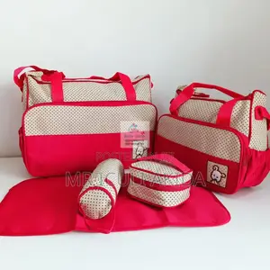 Bear Print Cute 5 in 1 Diaper Bag Set With Changing Mat