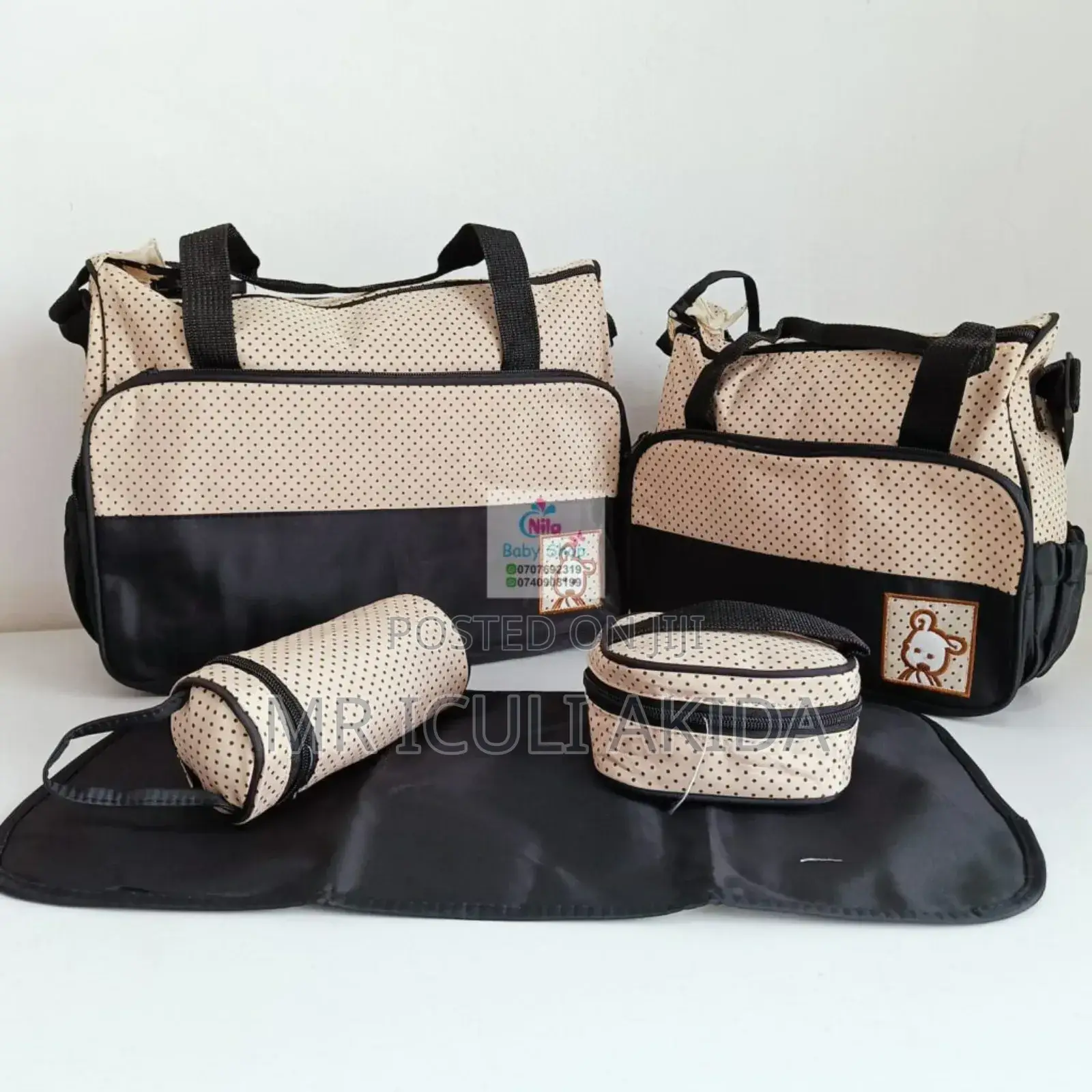 Bear Print Cute 5 in 1 Diaper Bag Set With Changing Mat