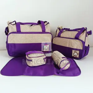 Bear Print Cute 5 in 1 Diaper Bag Set With Changing Mat