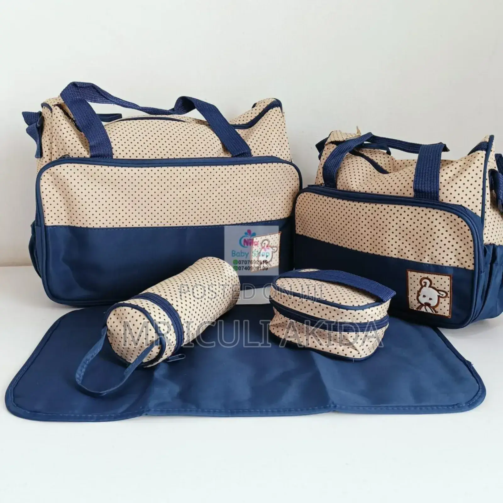 Bear Print Cute 5 in 1 Diaper Bag Set With Changing Mat