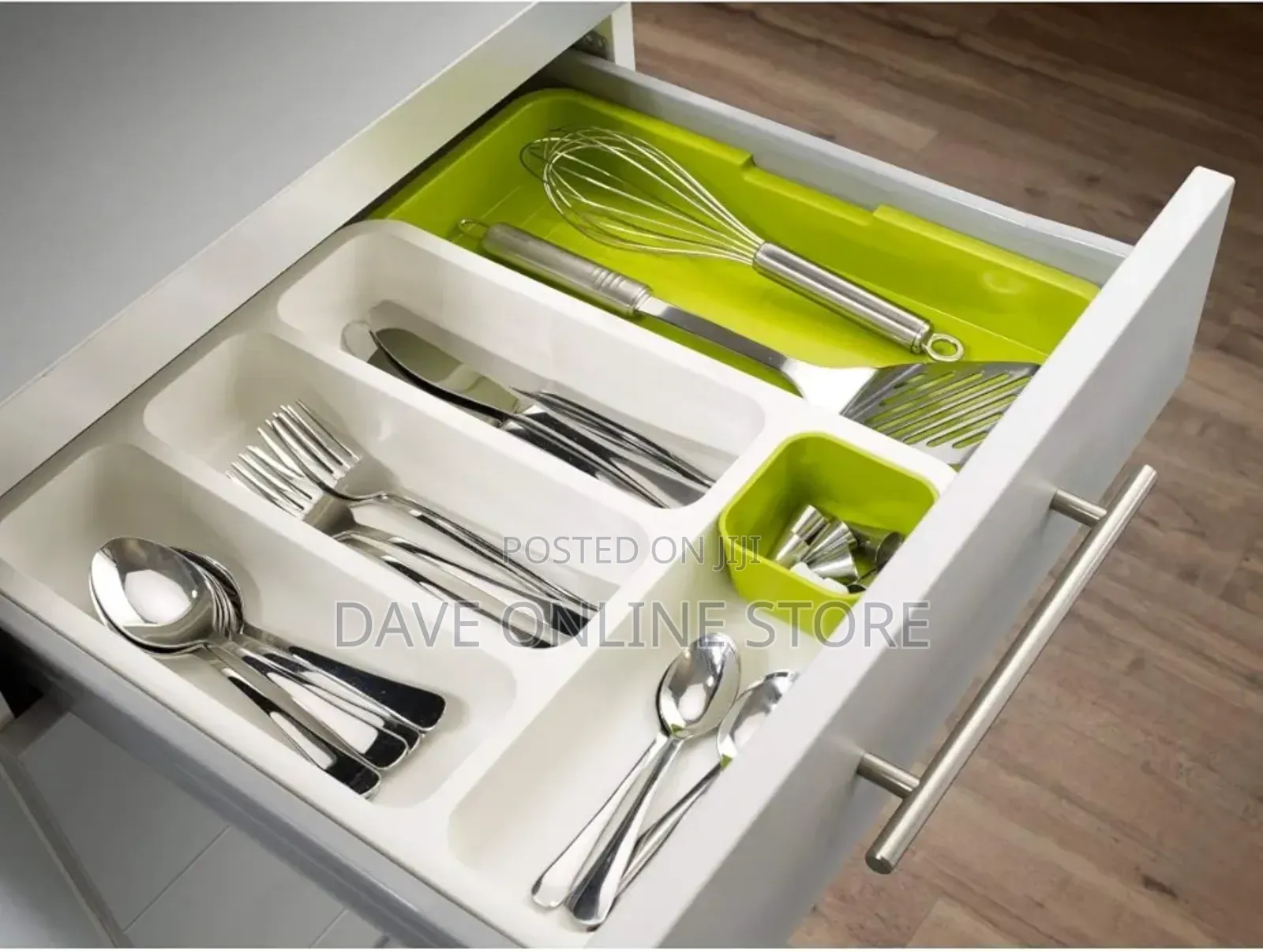 Drawer Store Organizer Expandable Cutlery Tray- Green