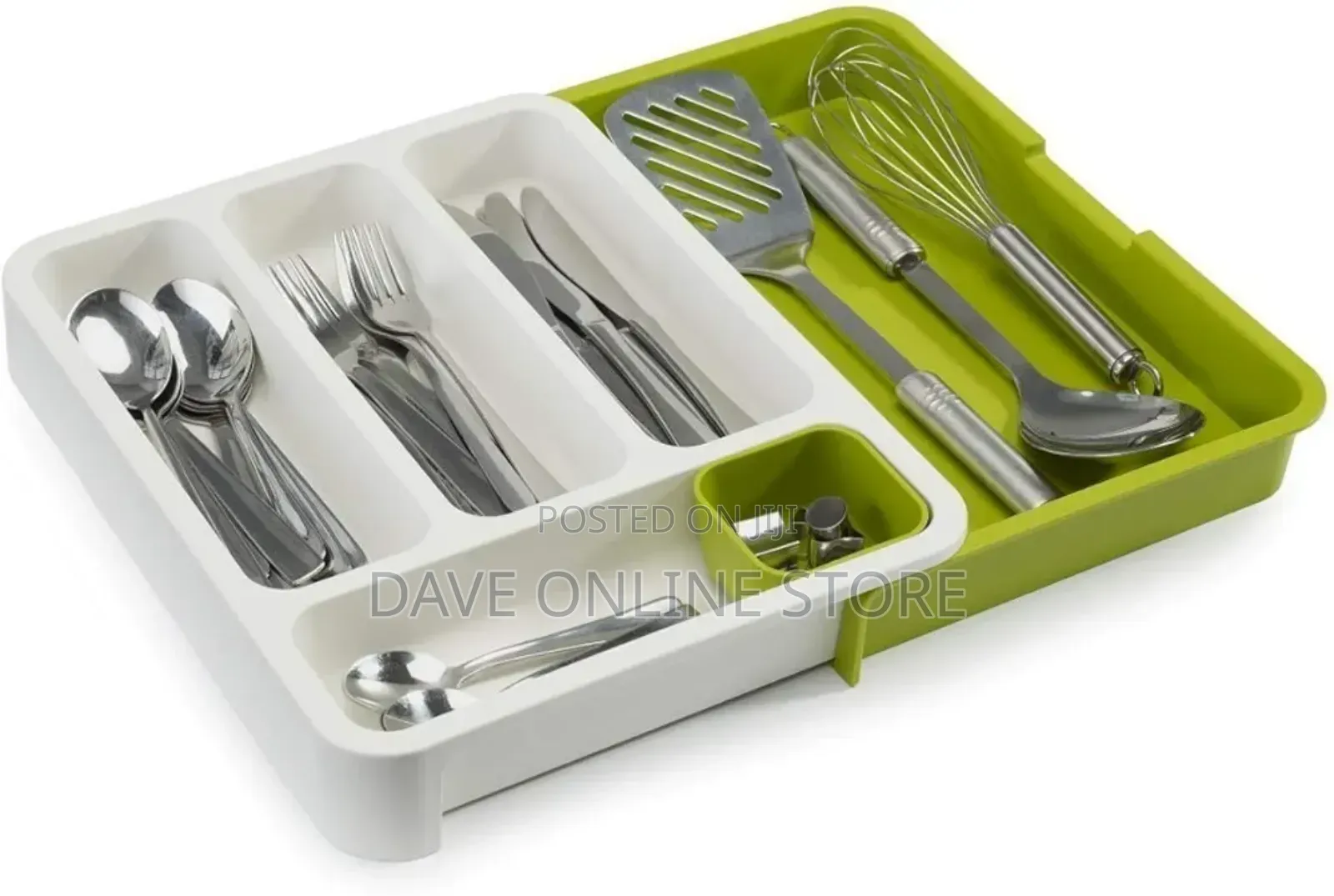 Drawer Store Organizer Expandable Cutlery Tray- Green