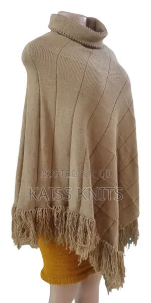 Khaki Knitted Women's Shawl Poncho