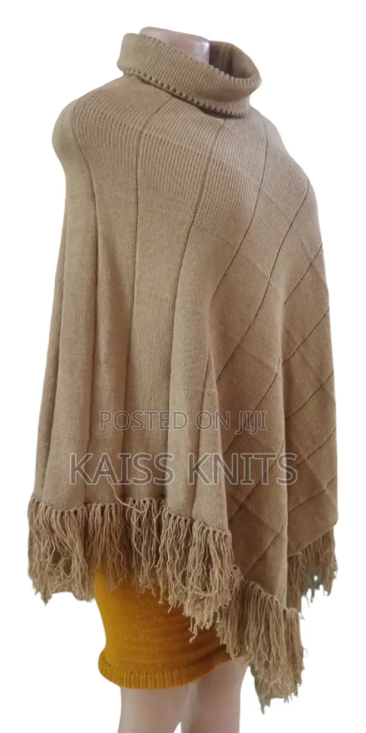 Khaki Knitted Women's Shawl Poncho