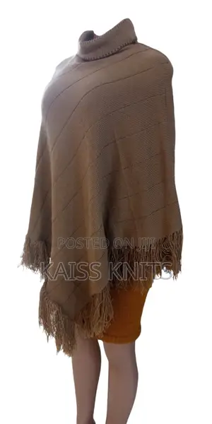 Khaki Knitted Women's Shawl Poncho