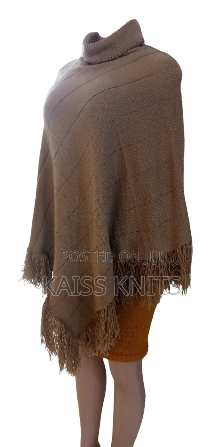 Khaki Knitted Women's Shawl Poncho