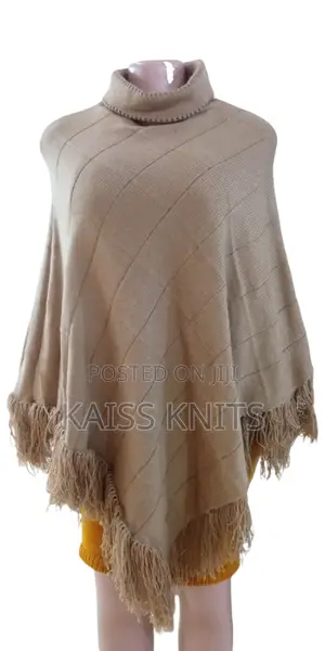 Khaki Knitted Women's Shawl Poncho
