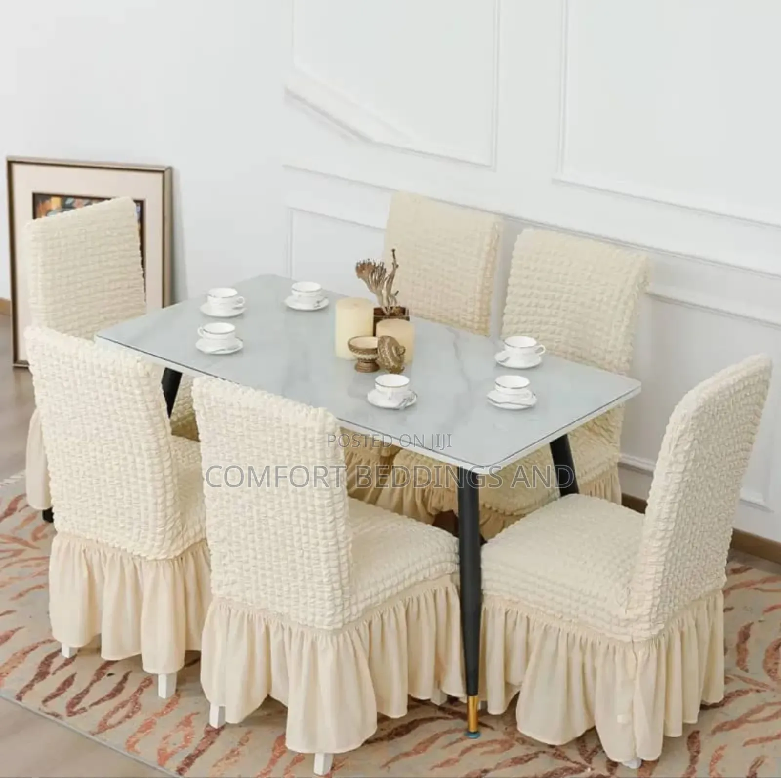 Dinning Chair Covers Cream Six Seaters