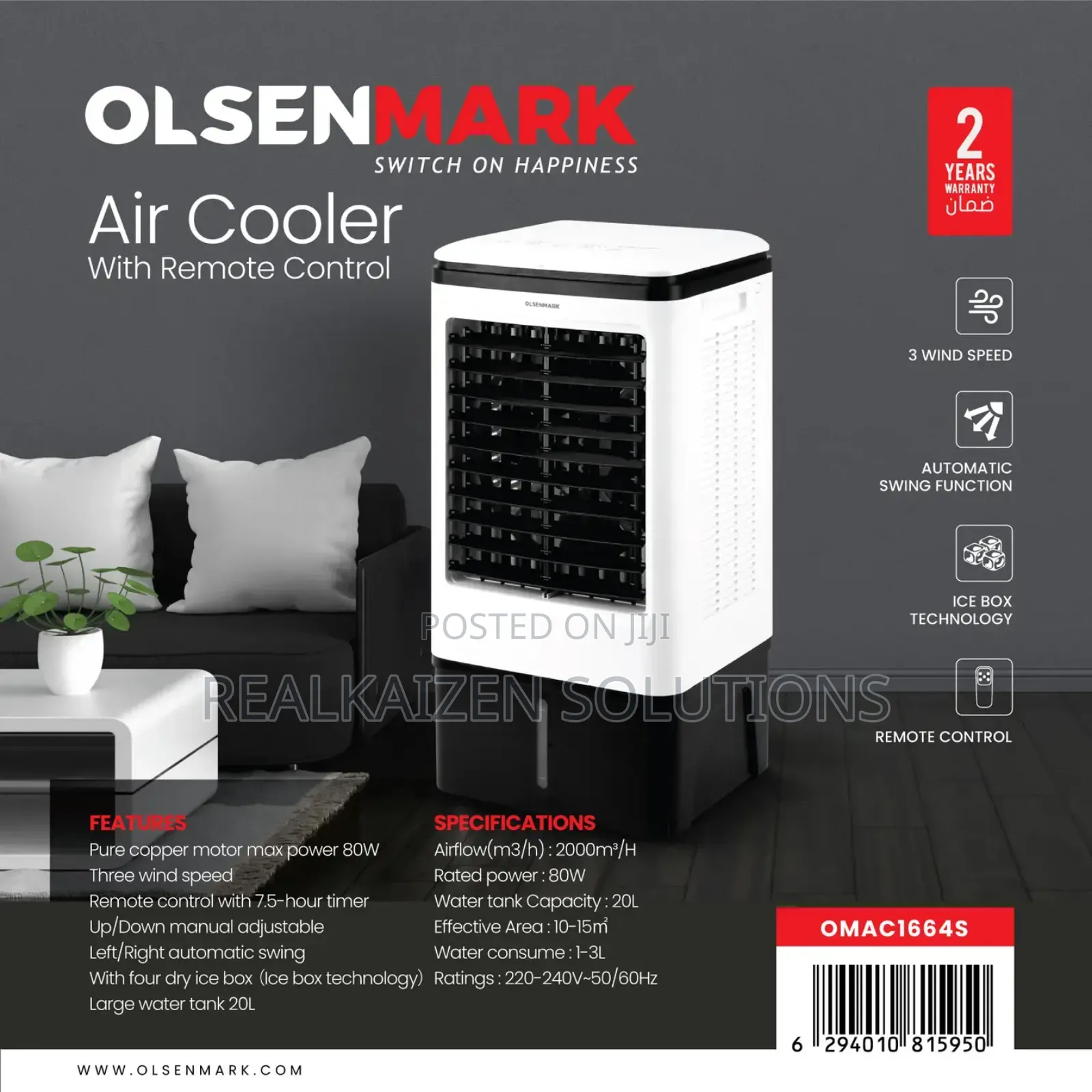 OLSENMARK 20L | 3 Speed | Remote Touch Control| Air Cooler