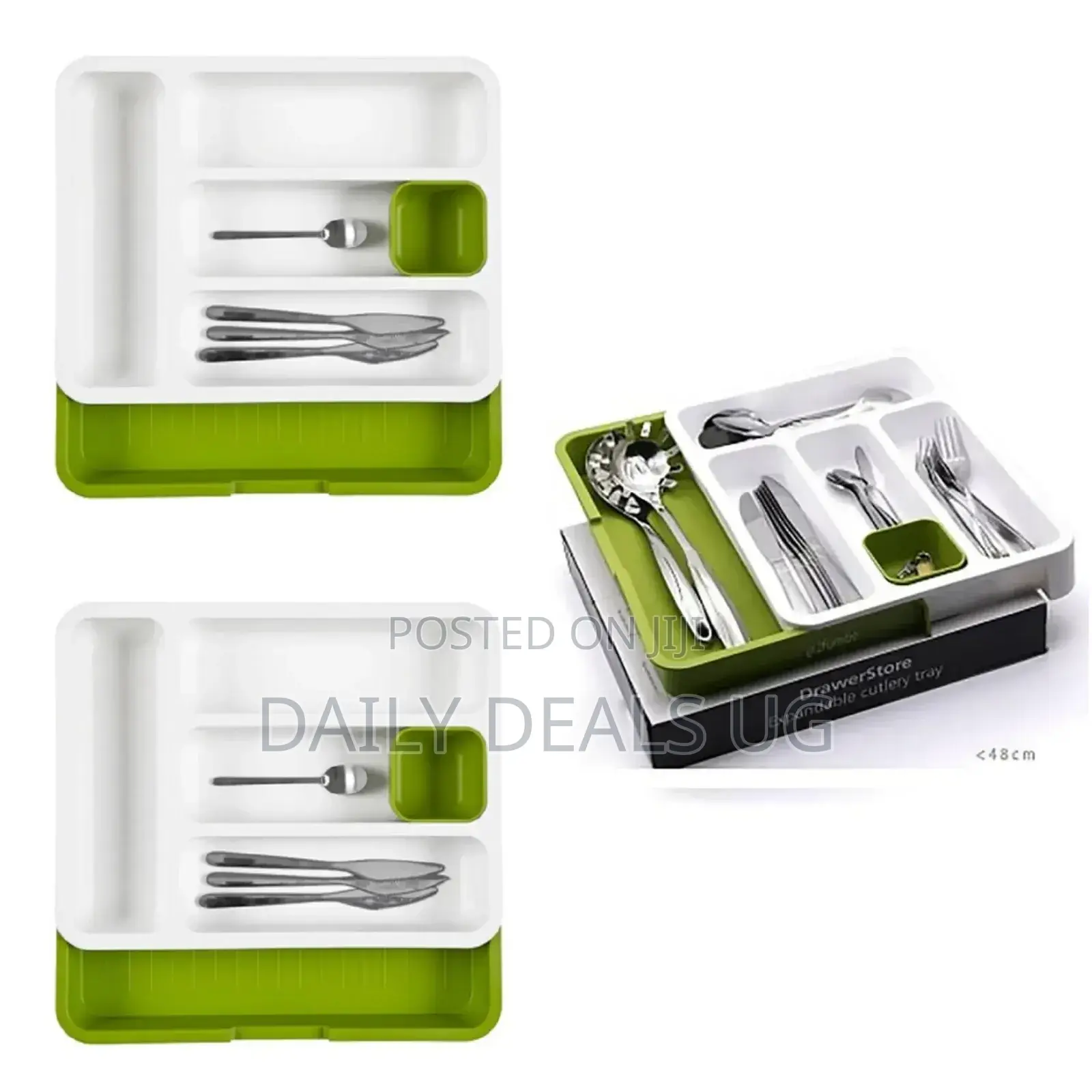 Green and White Cutlery Drawer Organizer