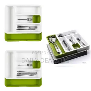 Green and White Cutlery Drawer Organizer
