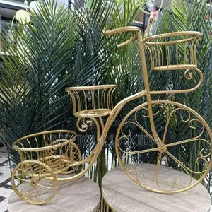 Gold Metal Frame Flower Pot Shelf Decorative Carrier
