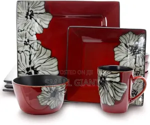 18pcs Dinner Set Red With Flower Acent