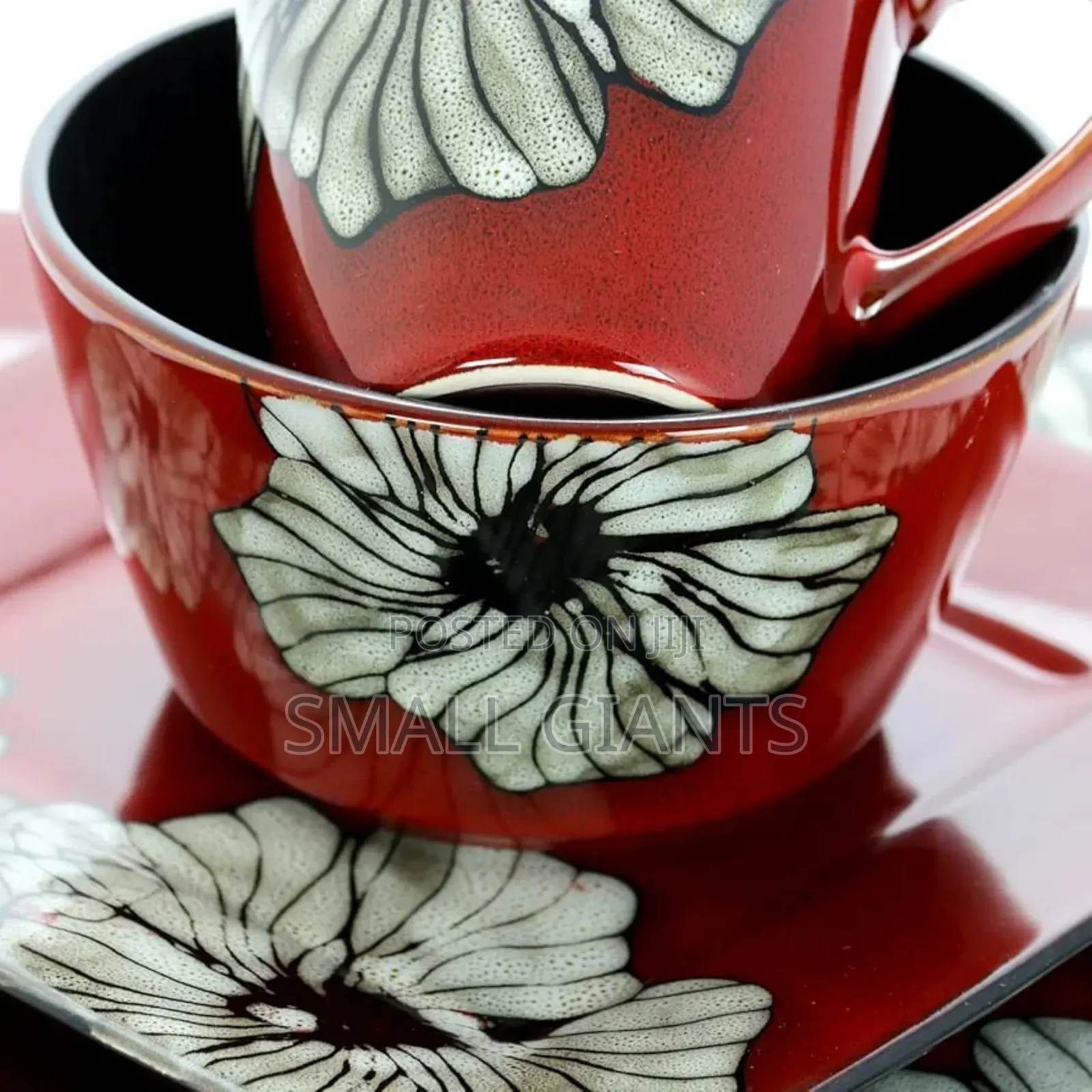 18pcs Dinner Set Red With Flower Acent