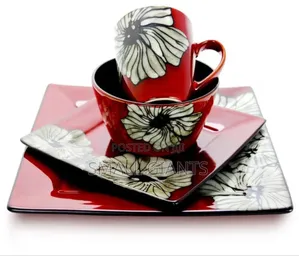 18pcs Dinner Set Red With Flower Acent
