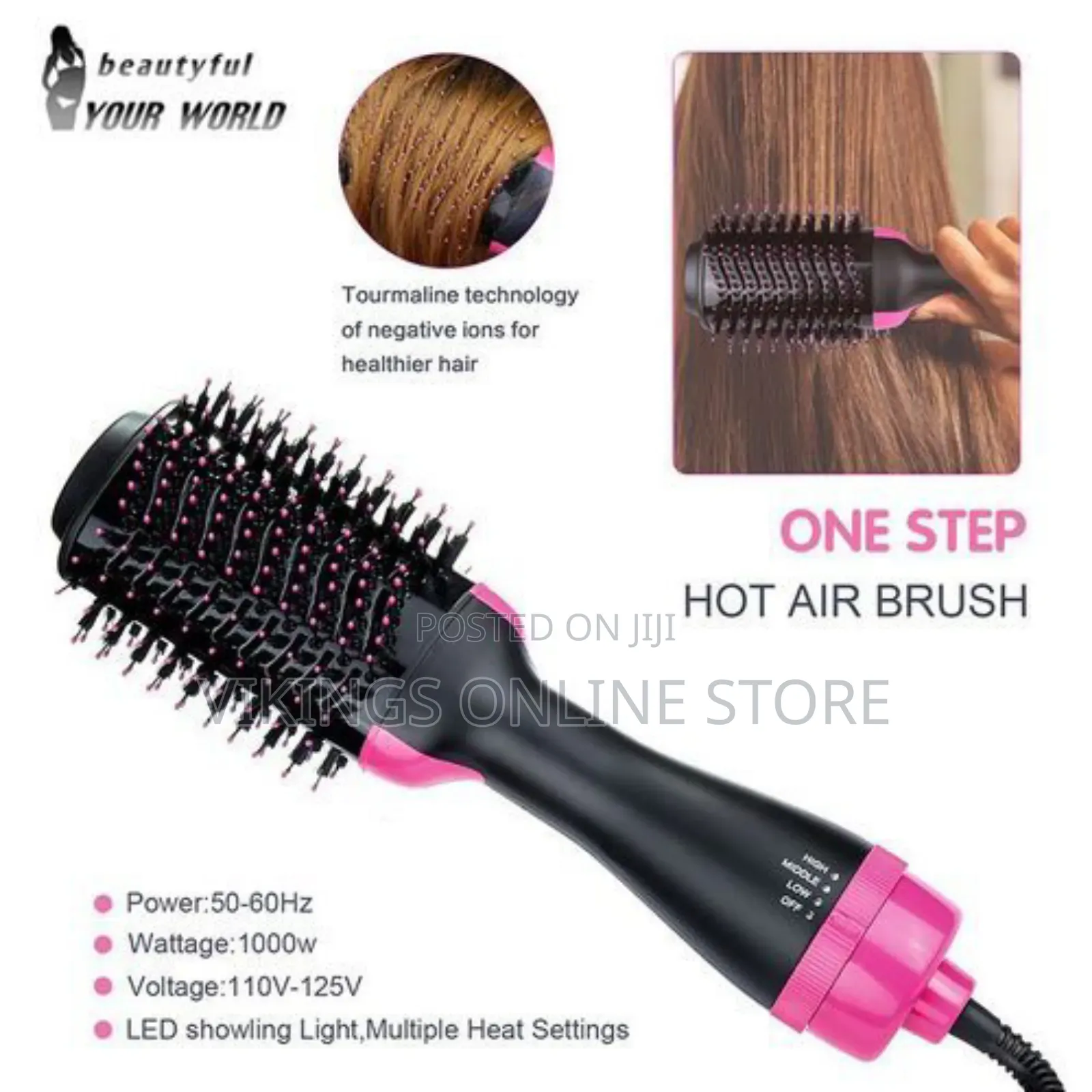 One Step Hot Air, Drying, Straightener Brush - Black,Pink