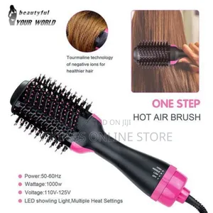 One Step Hot Air, Drying, Straightener Brush - Black,Pink