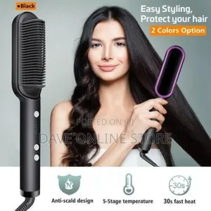 2 in 1 Hot-Air Hair Styling Straightener Hair Brush -Black