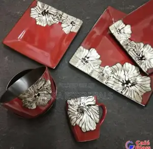 18pcs Dinner Set Red With Flower Acent