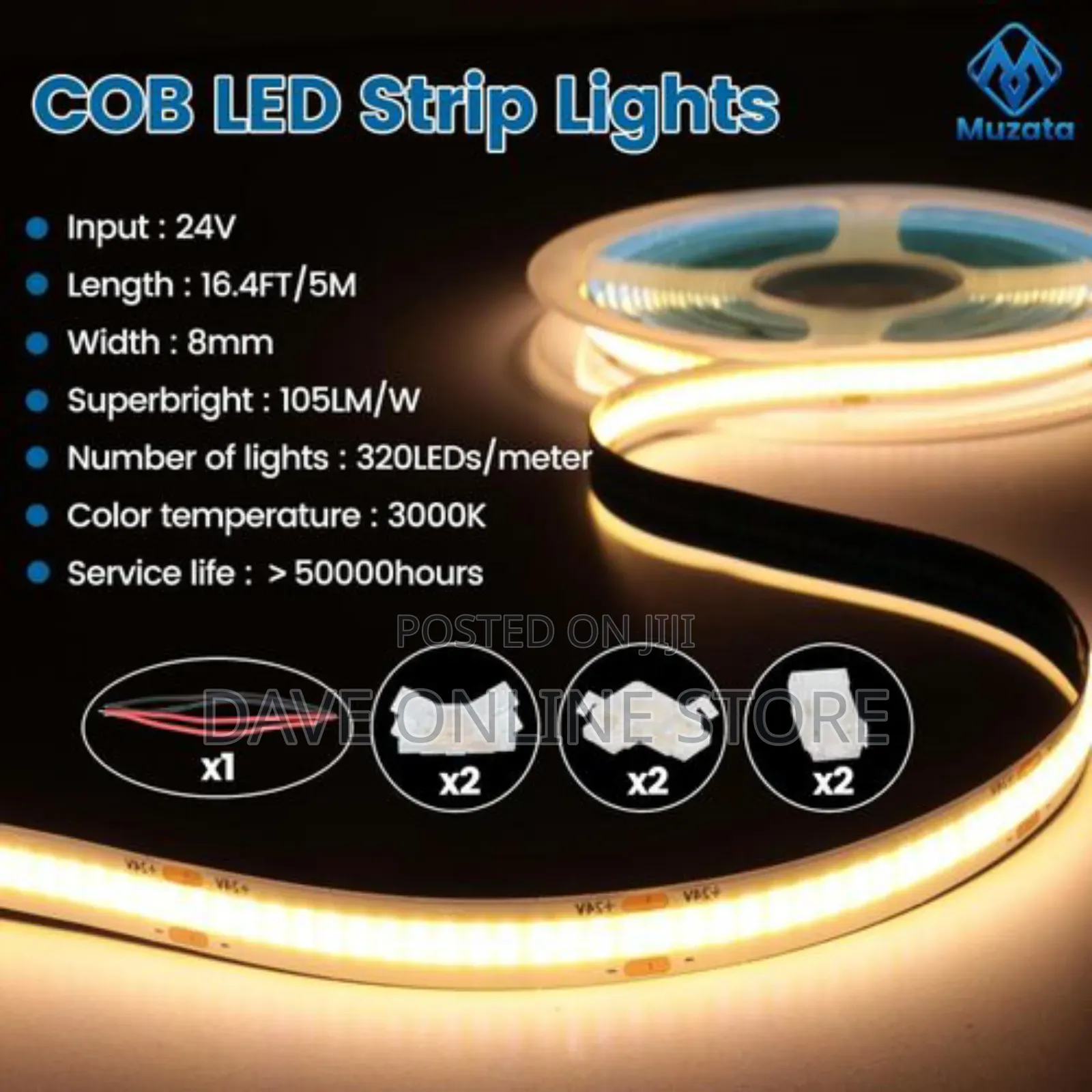16.4ft/5 Meter COB LED Strip Lights LED Warm White