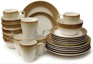 24pcs Mat Design Plates Bowls Cups Sideplate Set – Cream.