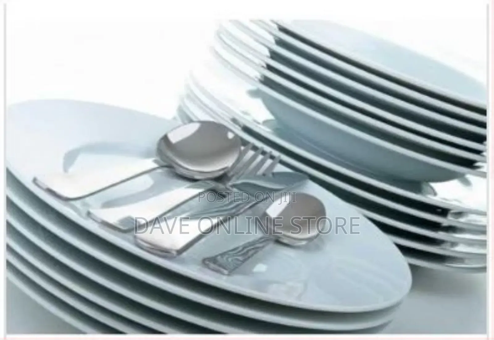 49pc Ceramic Plates Cups Cutlery Set- White