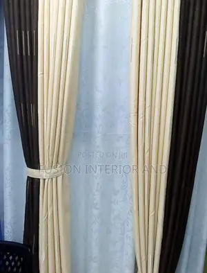 Strew Cream and Coffee Brown Curtains