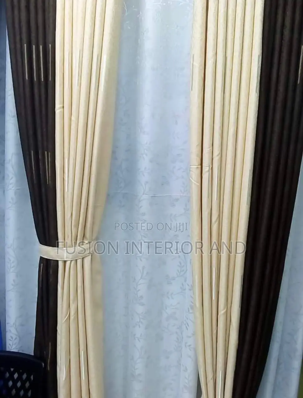 Strew Cream and Coffee Brown Curtains
