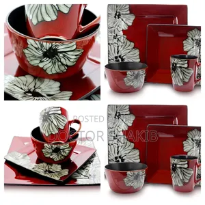 New 18pcs Dinner Set Red With Flower Accent