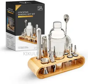 Cocktail Shaker Bottle Set With Wooden Base