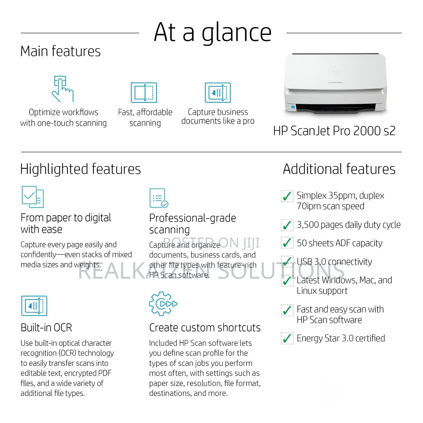 HP Scanjet Pro 2000 S2 A4 Sheet-Feed Scanner