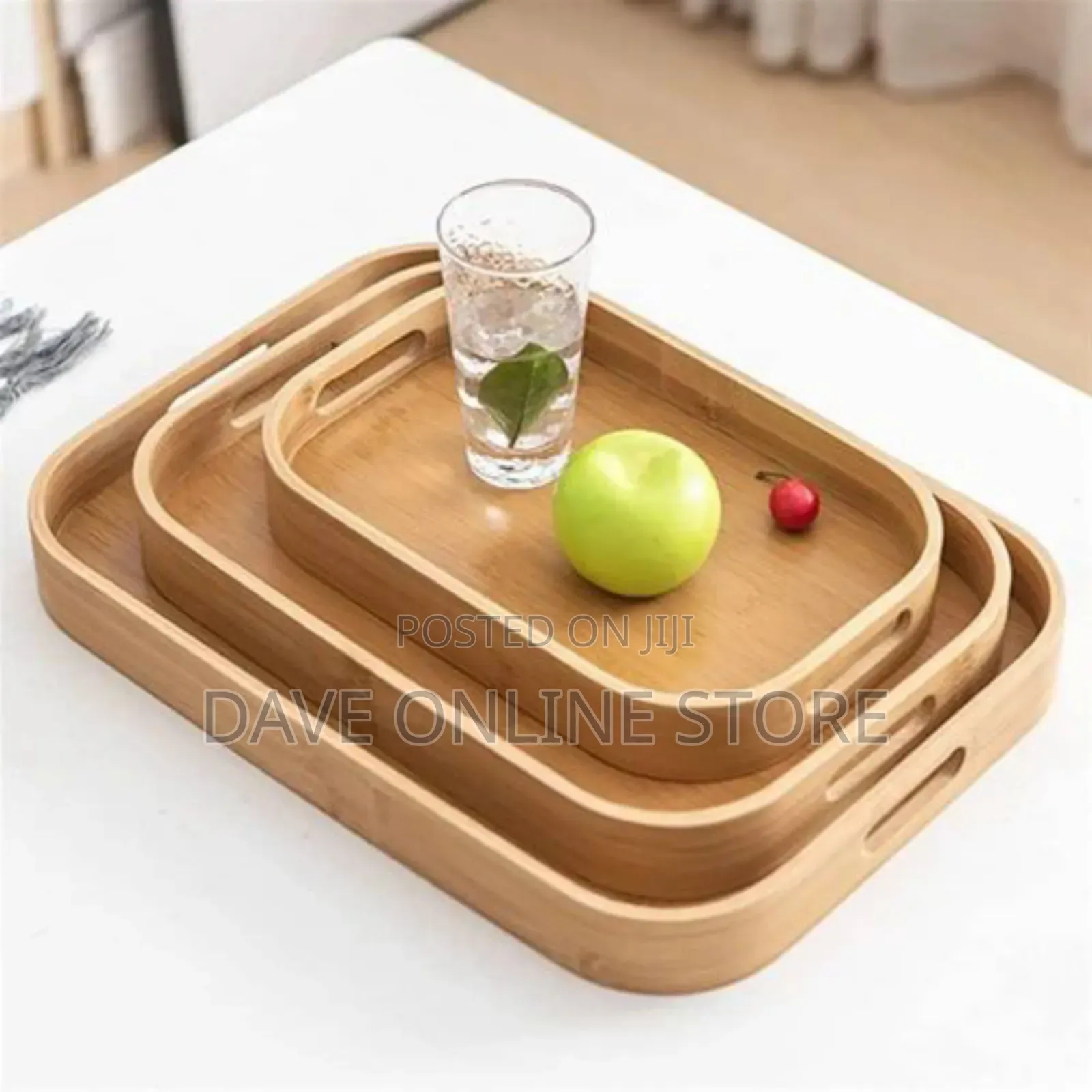 3 PCS Bamboo Rectangular Serving Tray