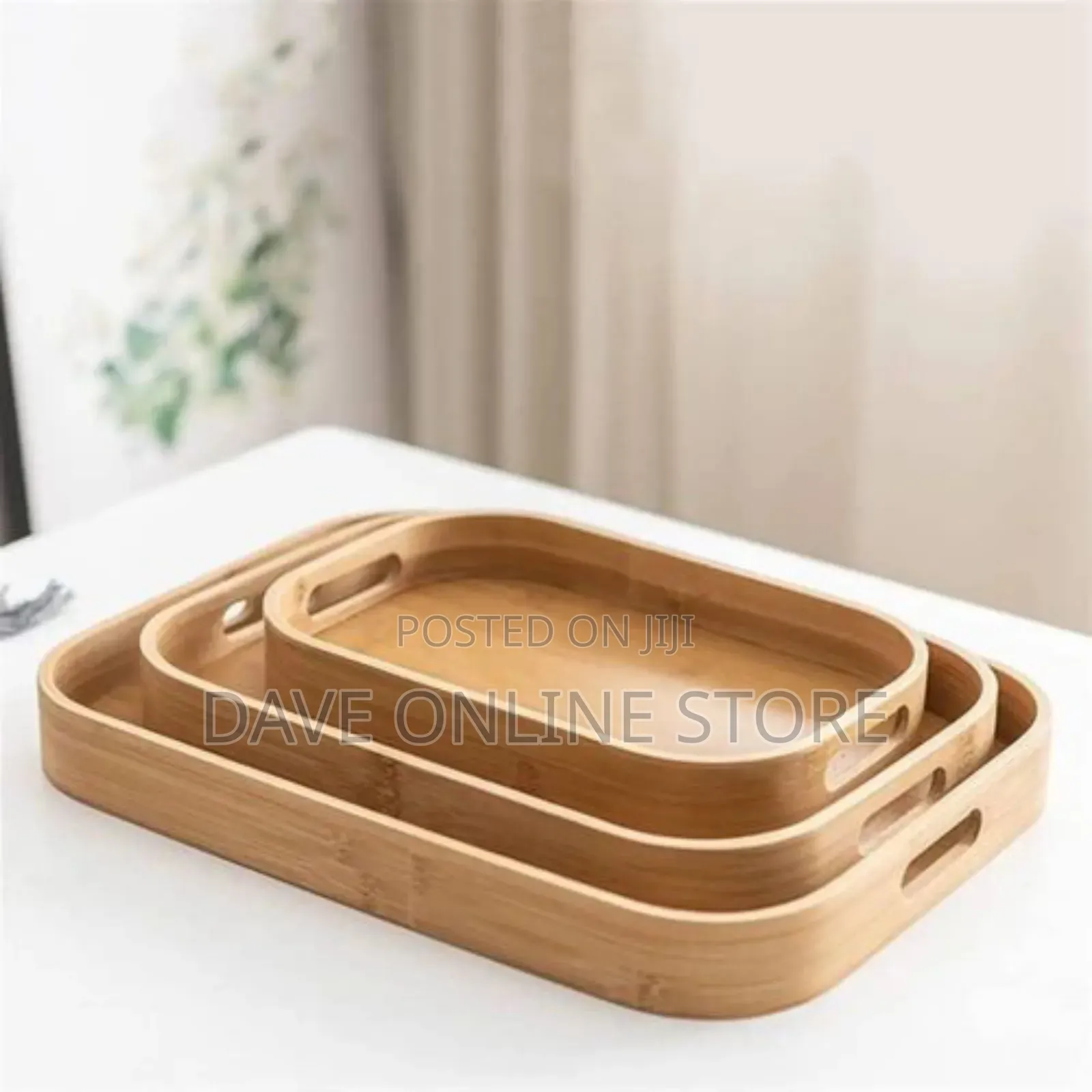 3 PCS Bamboo Rectangular Serving Tray
