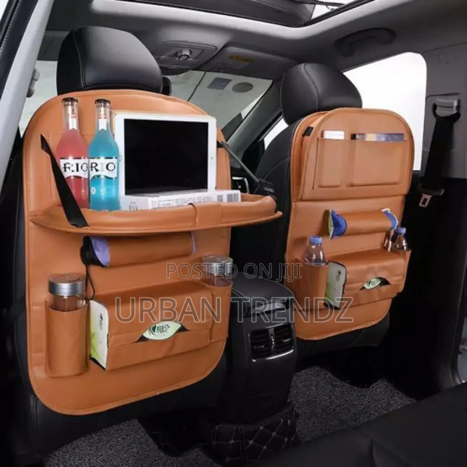 2-Pack Leather Car Backseat Organizer With Foldable Table