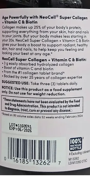 ORIGINAL Neocell Super Collagen Biotin Vitamin C Tablet |270