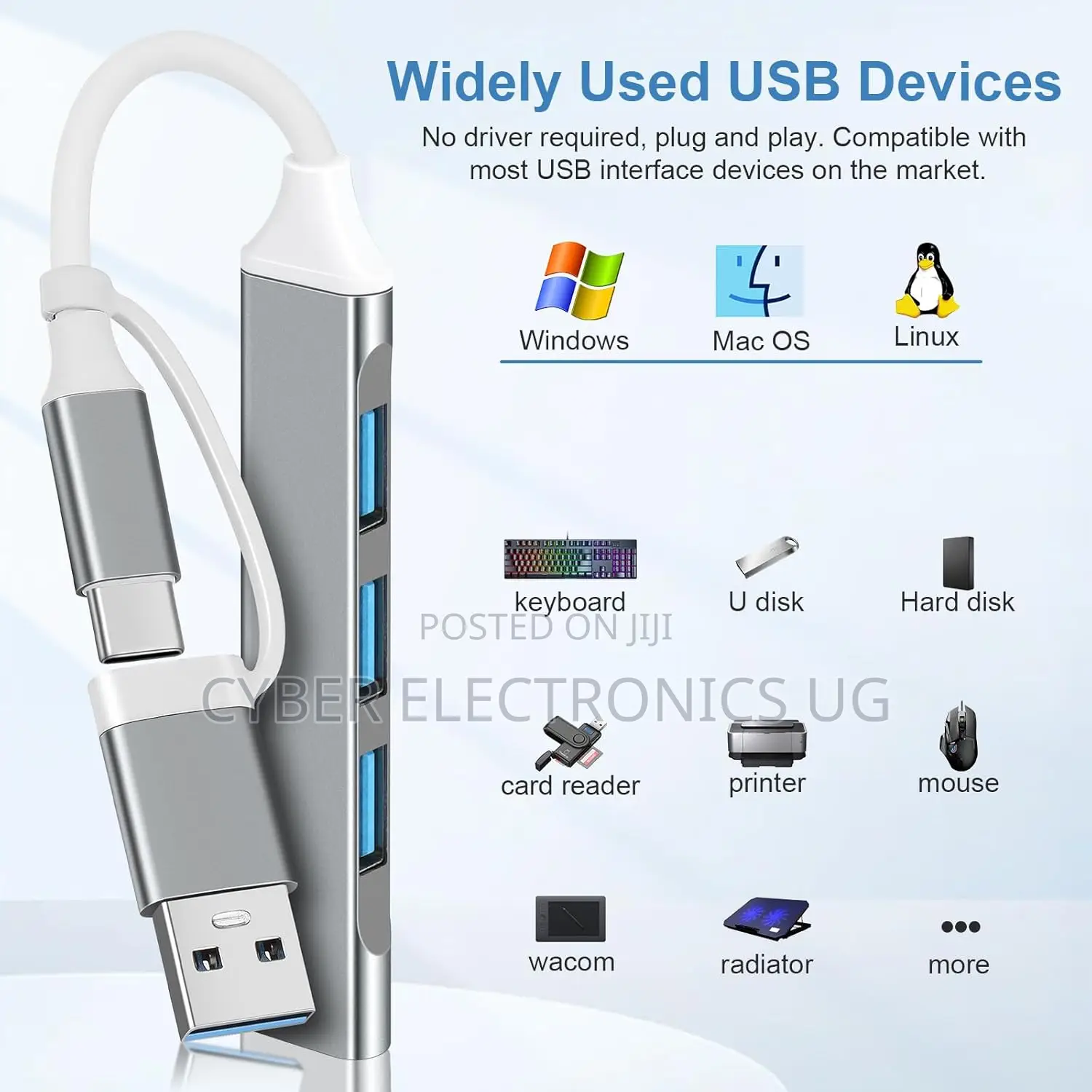 USB C Hub Adapter 2 in 1 USBC to USB Hub 4 Ports