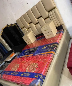 5x6 Cream Leather Dressed Bed With Bedsides