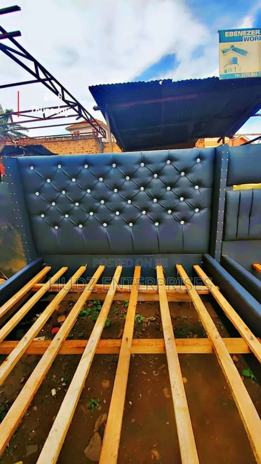 5x6 Black Leather Dressed Bed