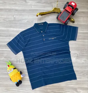 Navy Blue Striped Collar T-Shirt