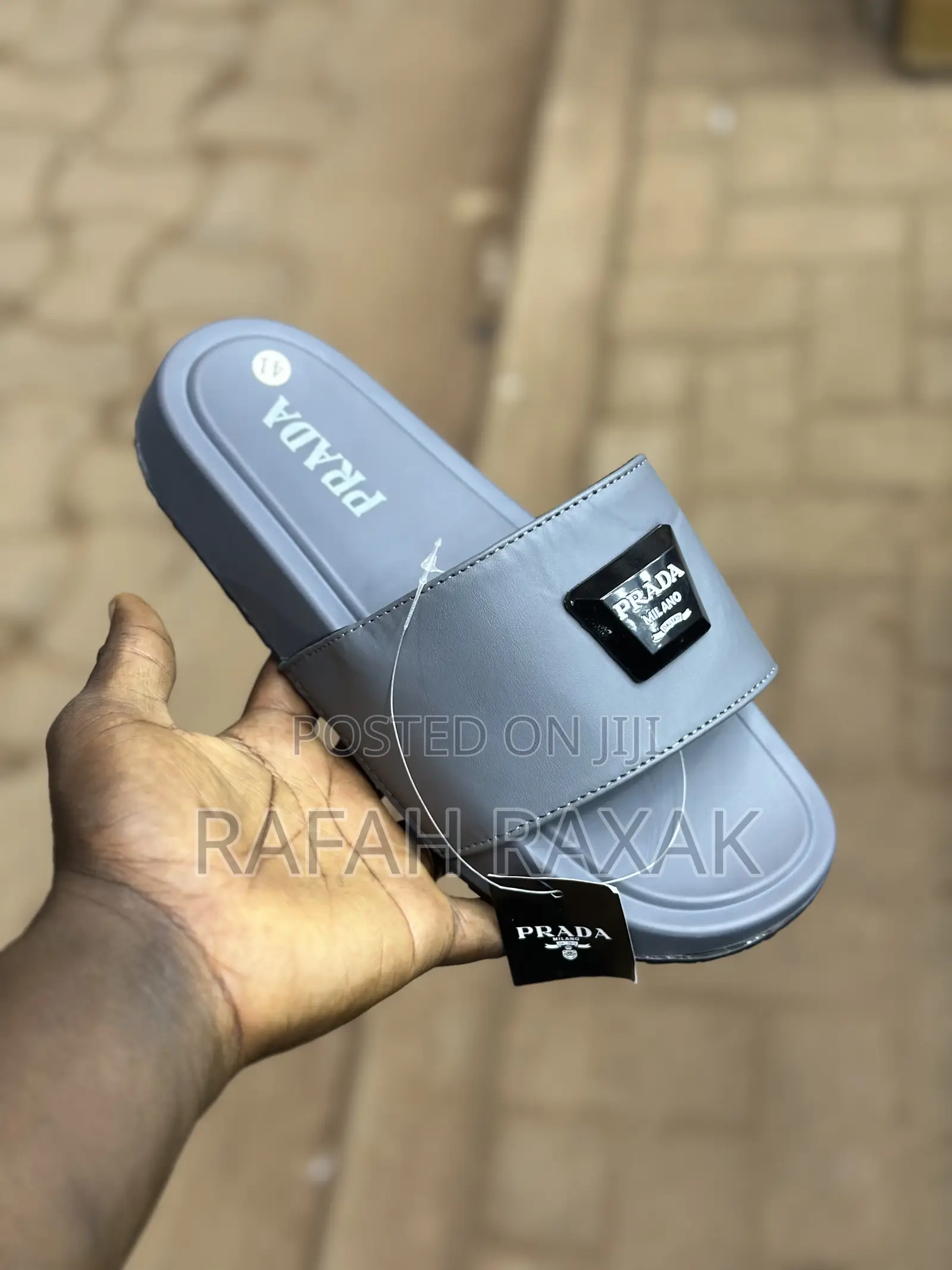 Original Grey Luxury Rich Prada Push in Rubber Sandals
