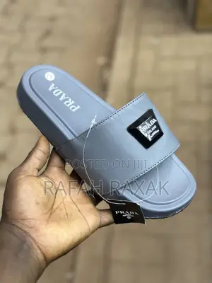 Original Grey Luxury Rich Prada Push in Rubber Sandals