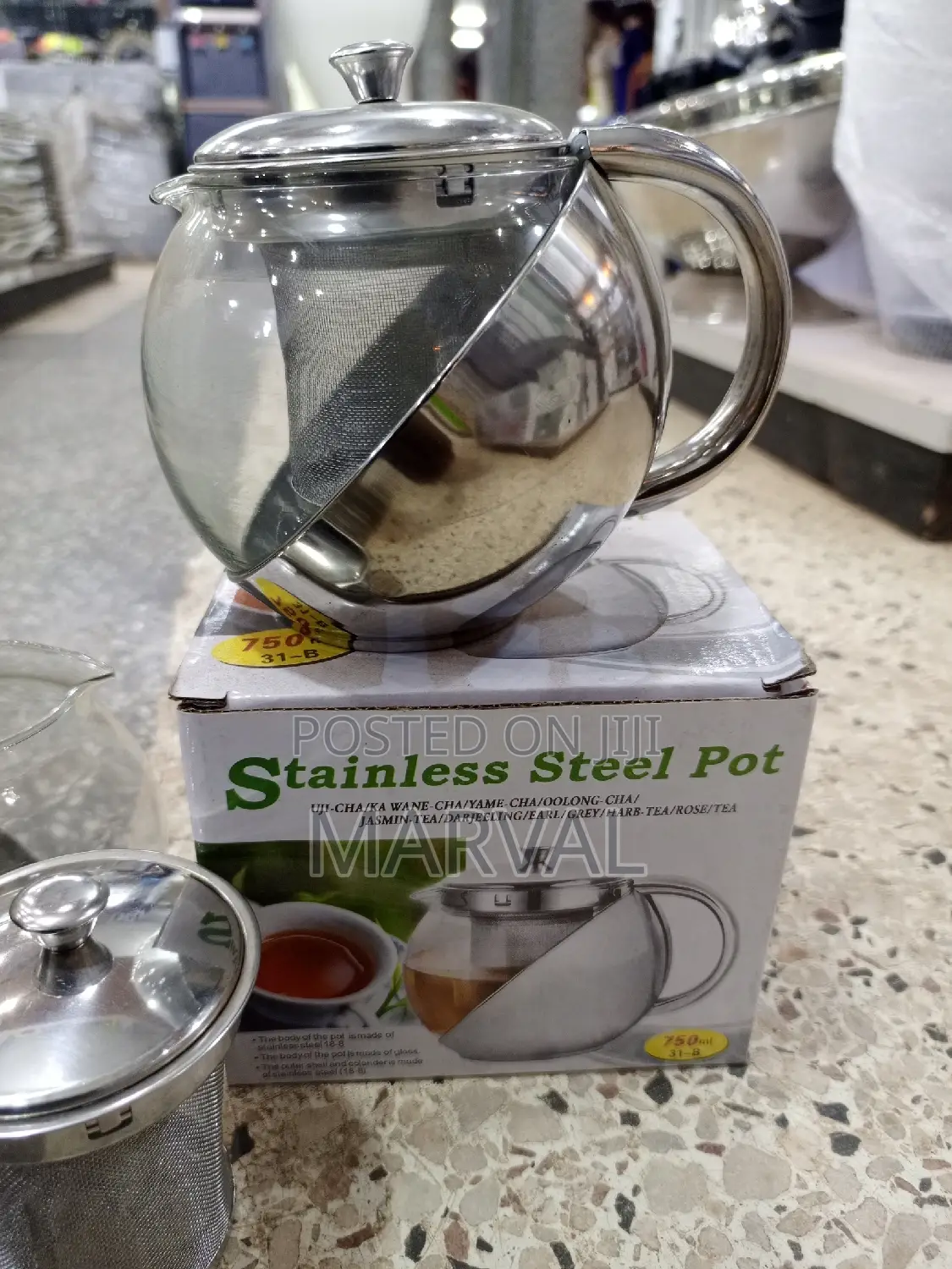 3/2cups Tea Pot (750mls) With Both Steel and Glass
