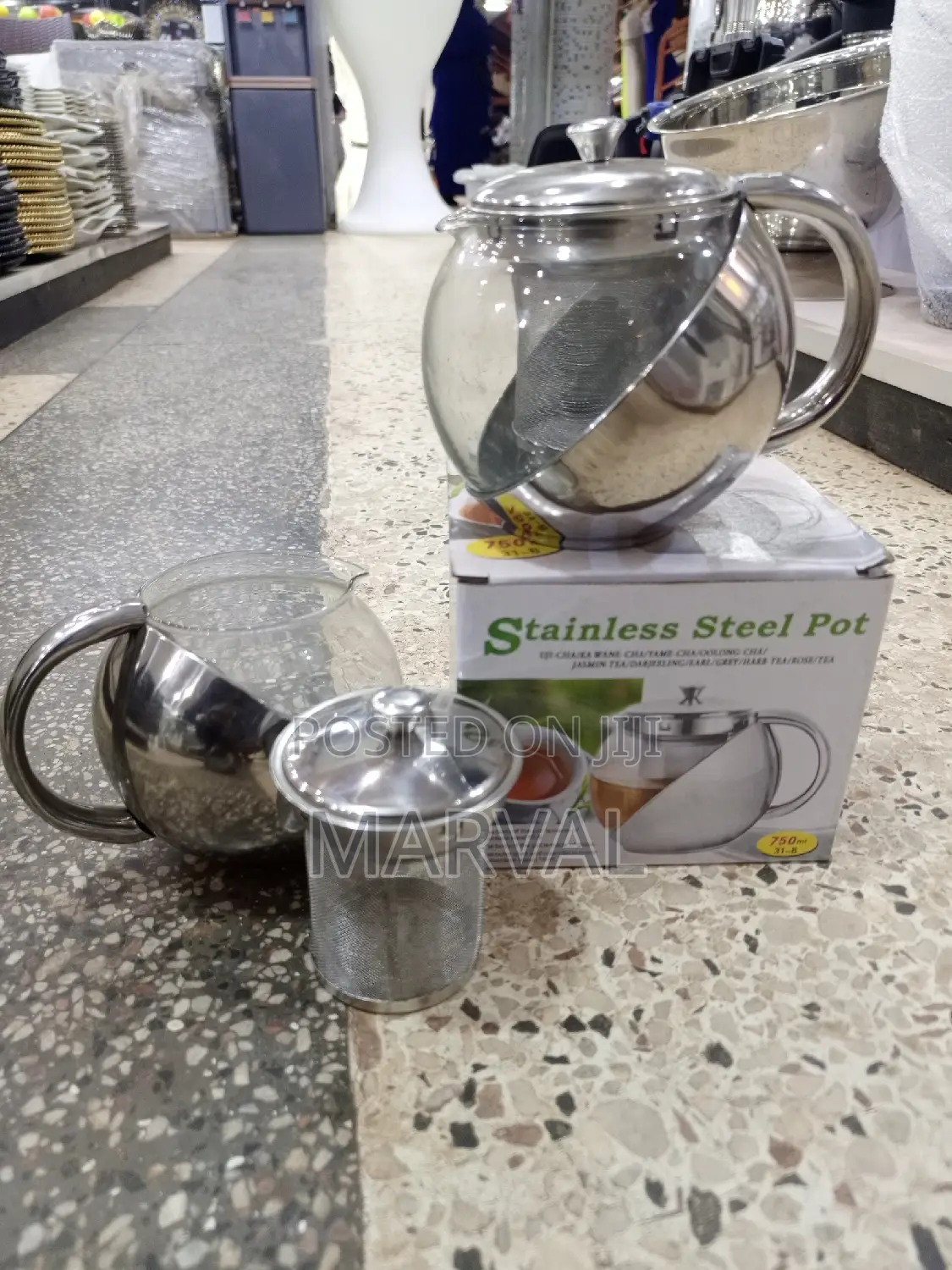 3/2cups Tea Pot (750mls) With Both Steel and Glass