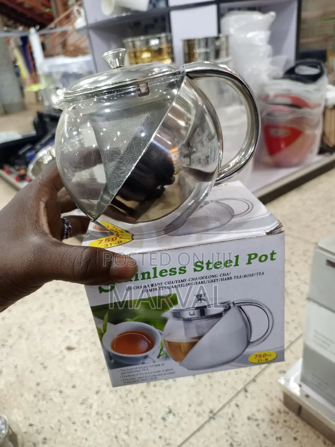 3/2cups Tea Pot (750mls) With Both Steel and Glass