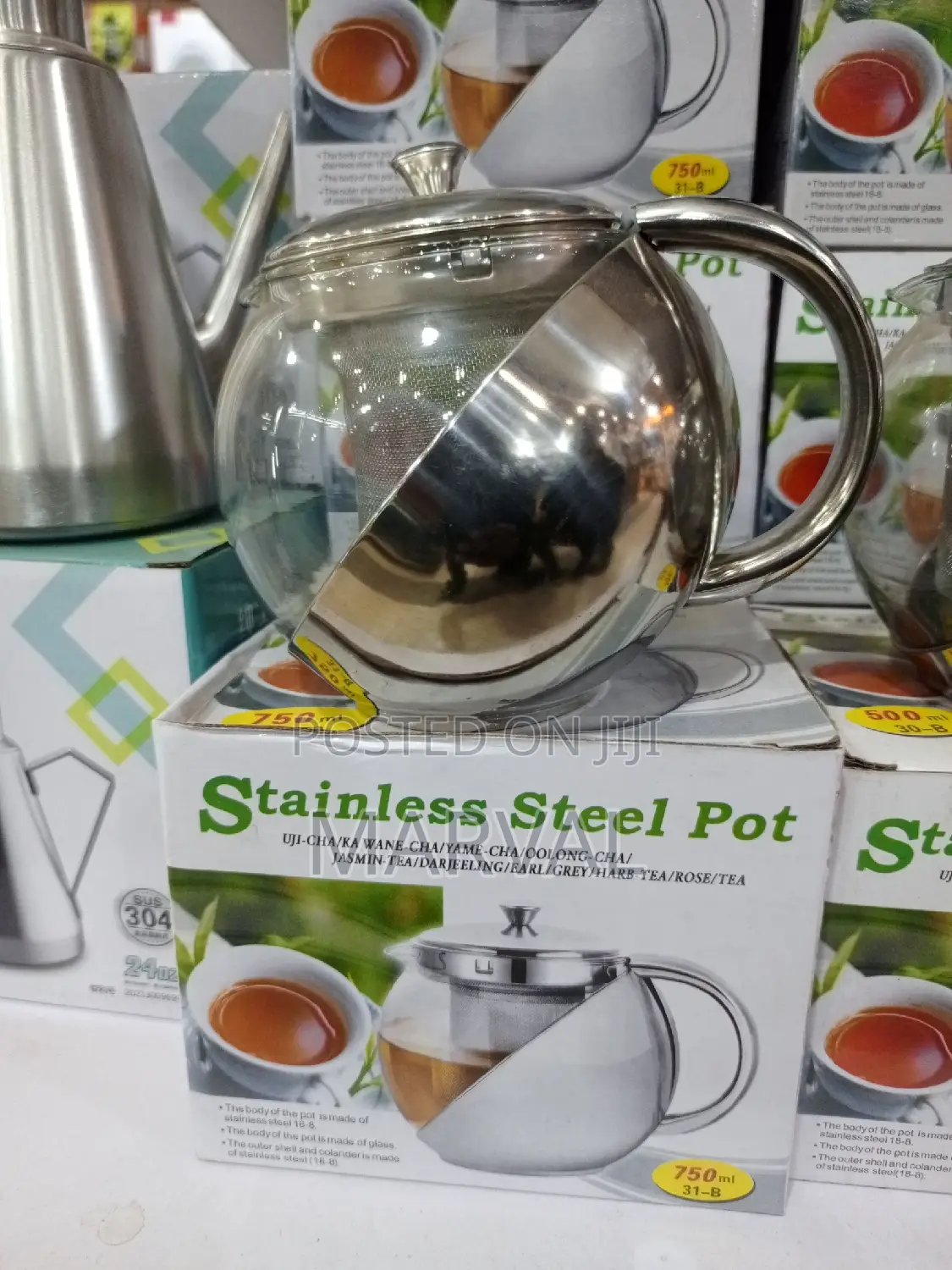 3/2cups Tea Pot (750mls) With Both Steel and Glass
