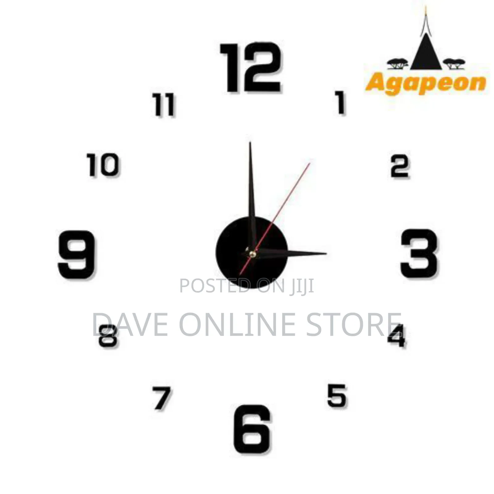 Agapeon DIY 3D Mirror Wall Clock Stickers 40*40cm - Black