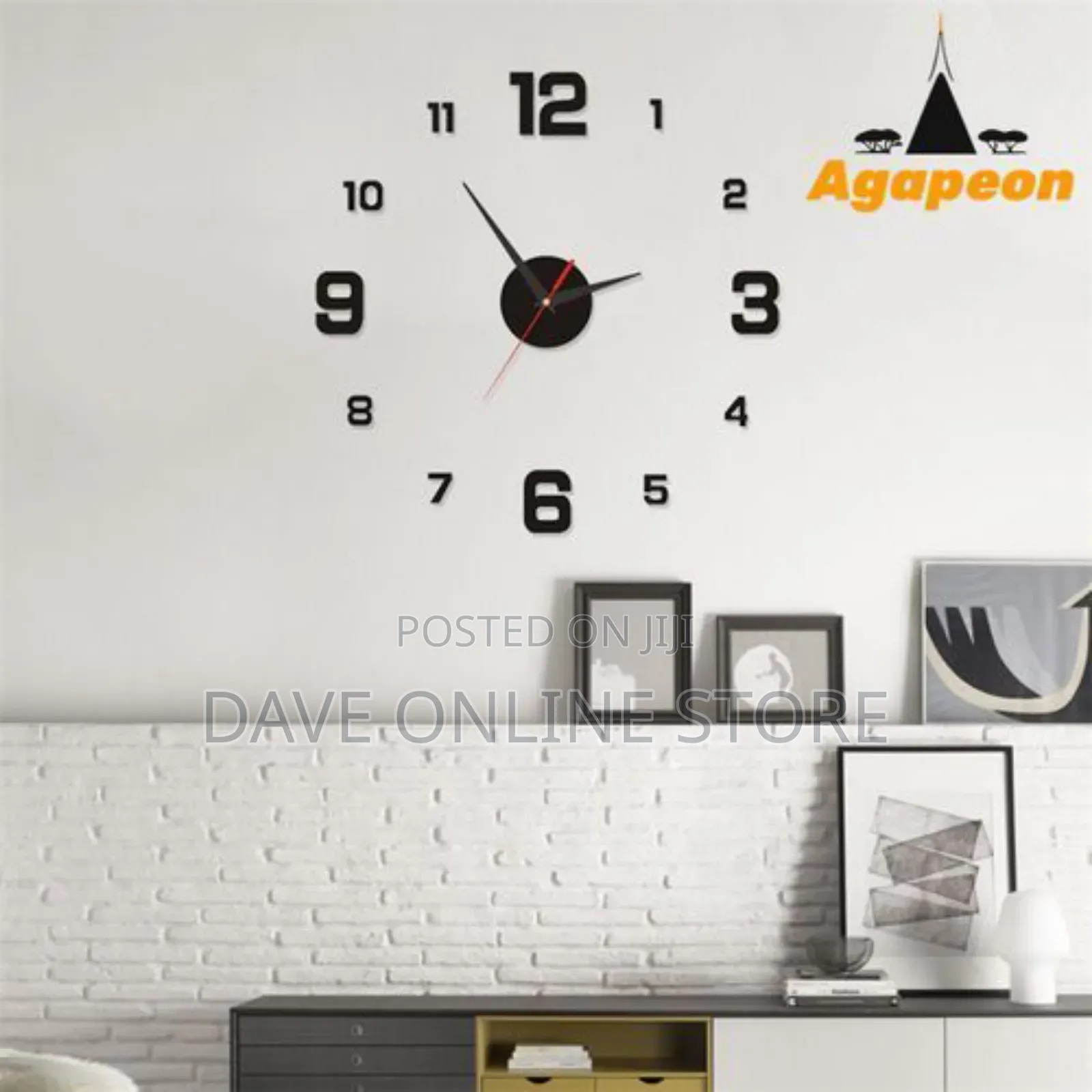 Agapeon DIY 3D Mirror Wall Clock Stickers 40*40cm - Black