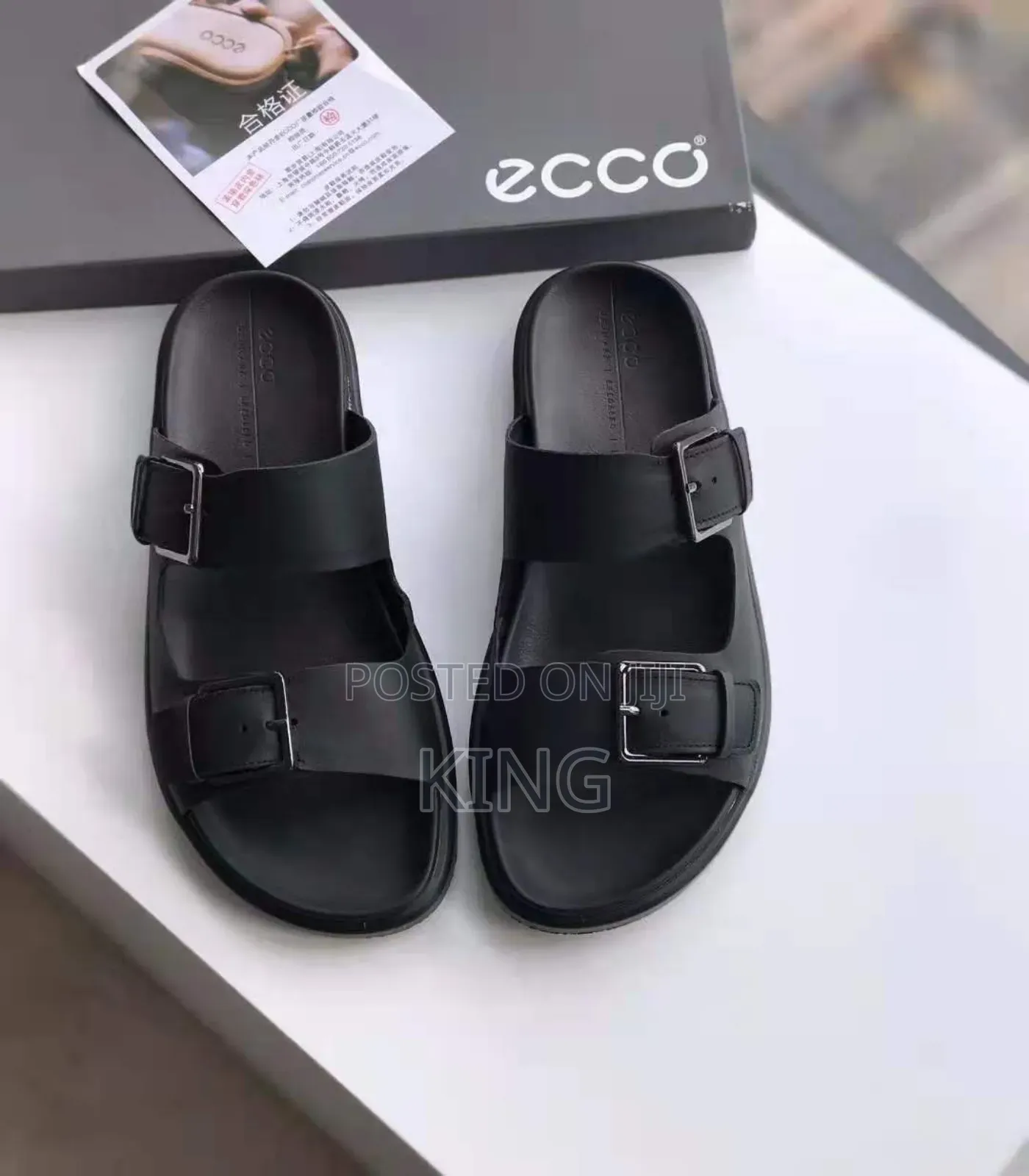 ECCO Leather Black Sandals. Certified
