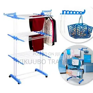 Foldable Heavy Duty Double Pole Clothes Rack